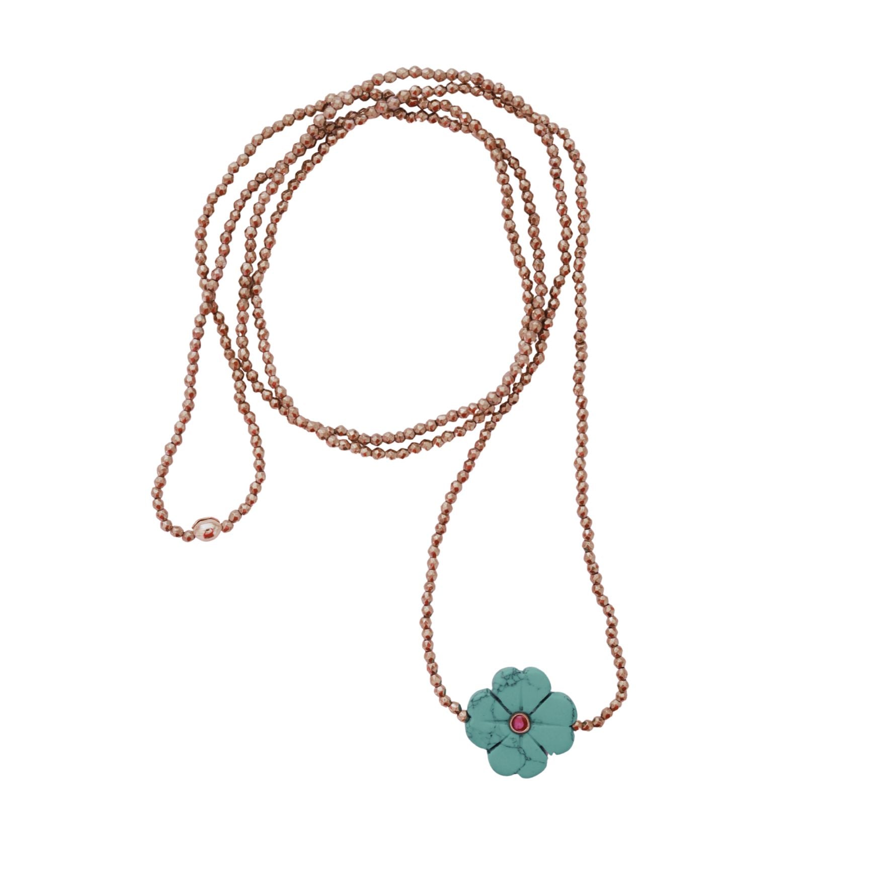 Flower turquoise, sautoir elastique