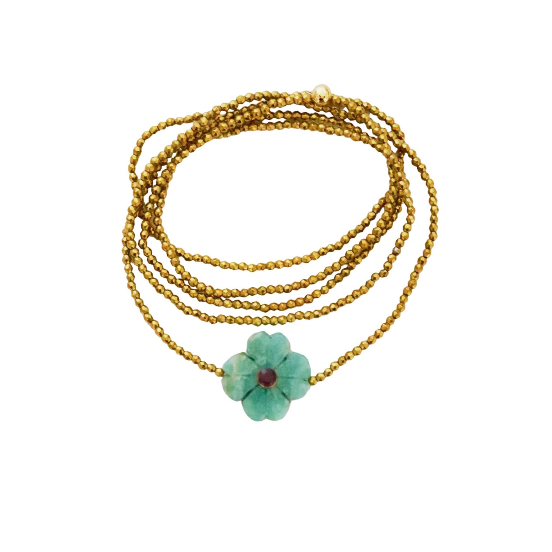 Flower amazonite, sautoir elastique