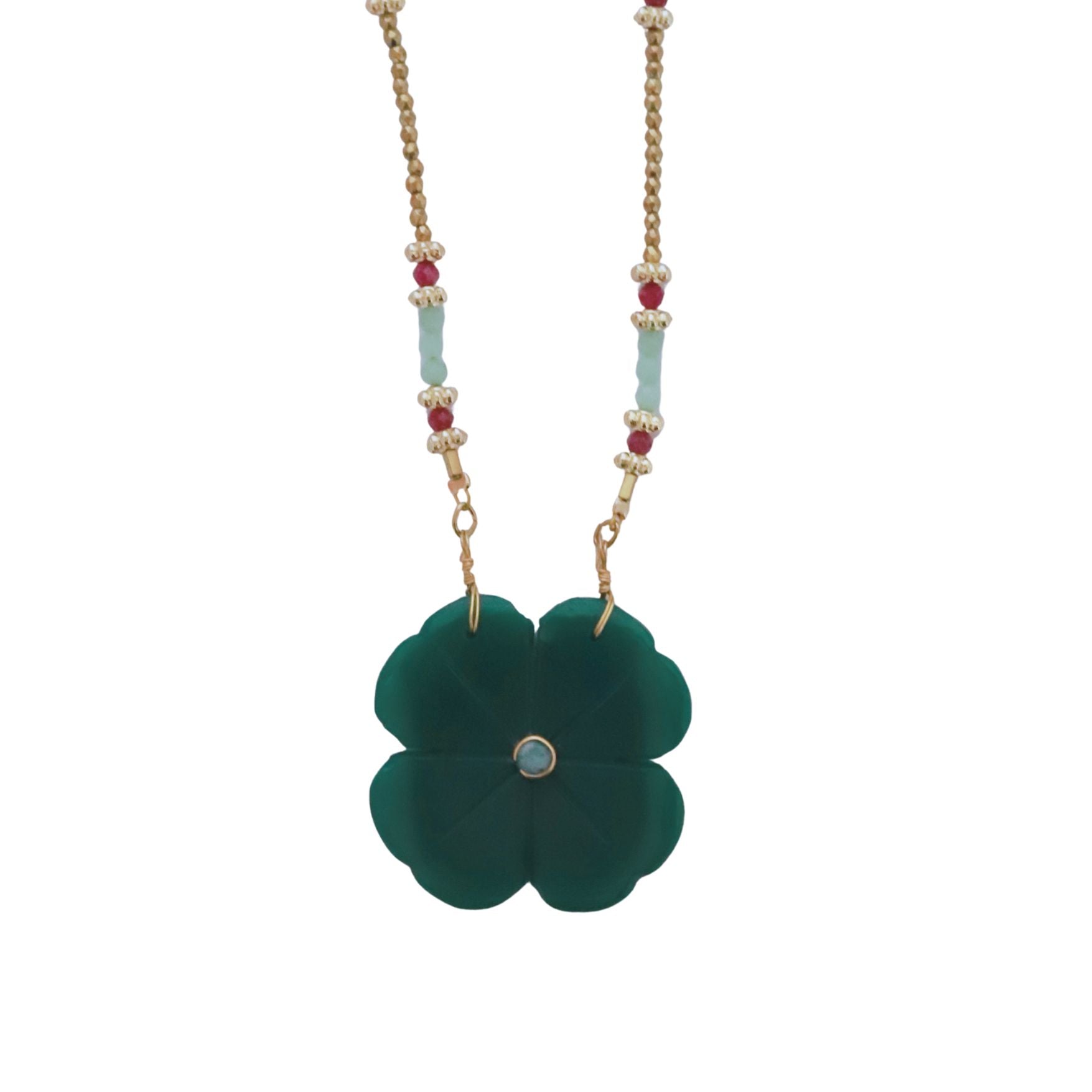 Flower jade vert,  Sautoir XL