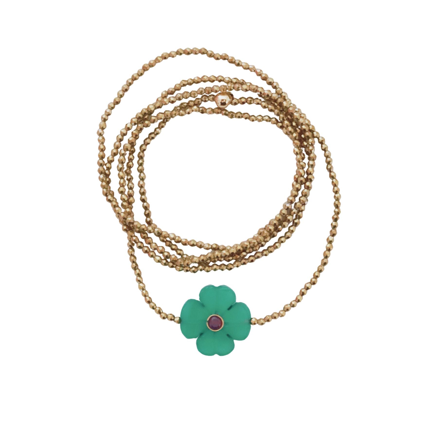 Flower jade vert, sautoir elastique