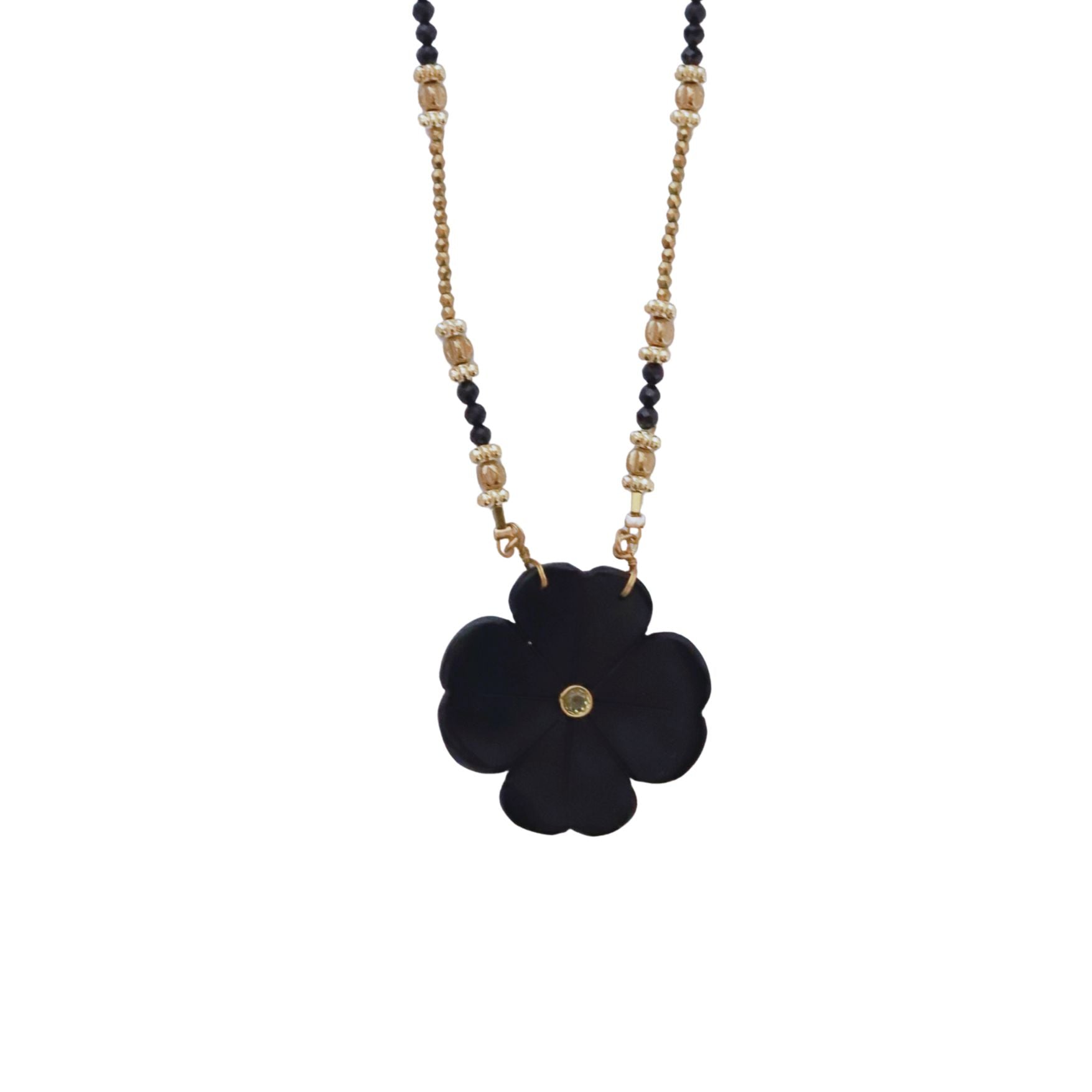 Flower onyx noir, Sautoir XL