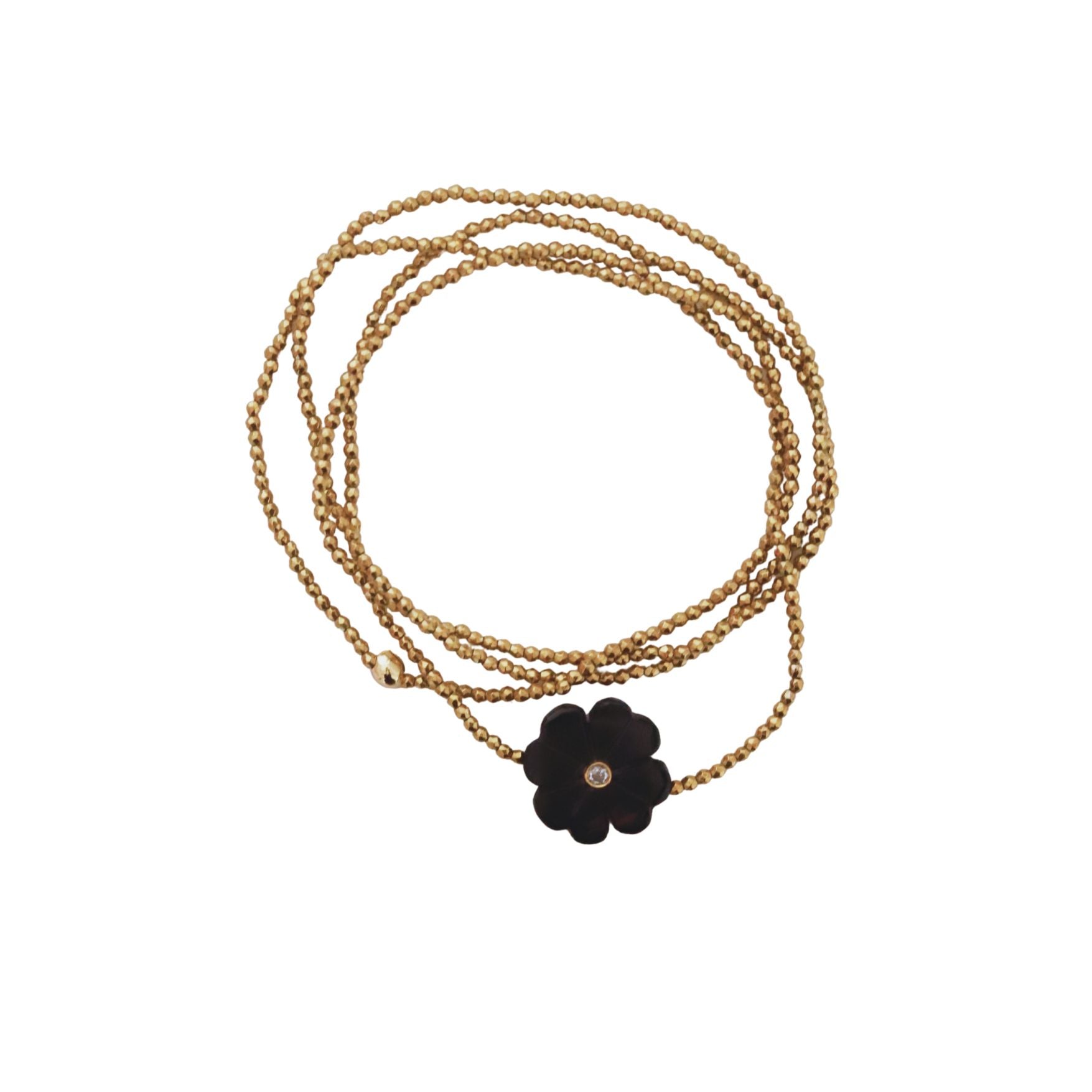 Flower onyx noir sautoir elastique