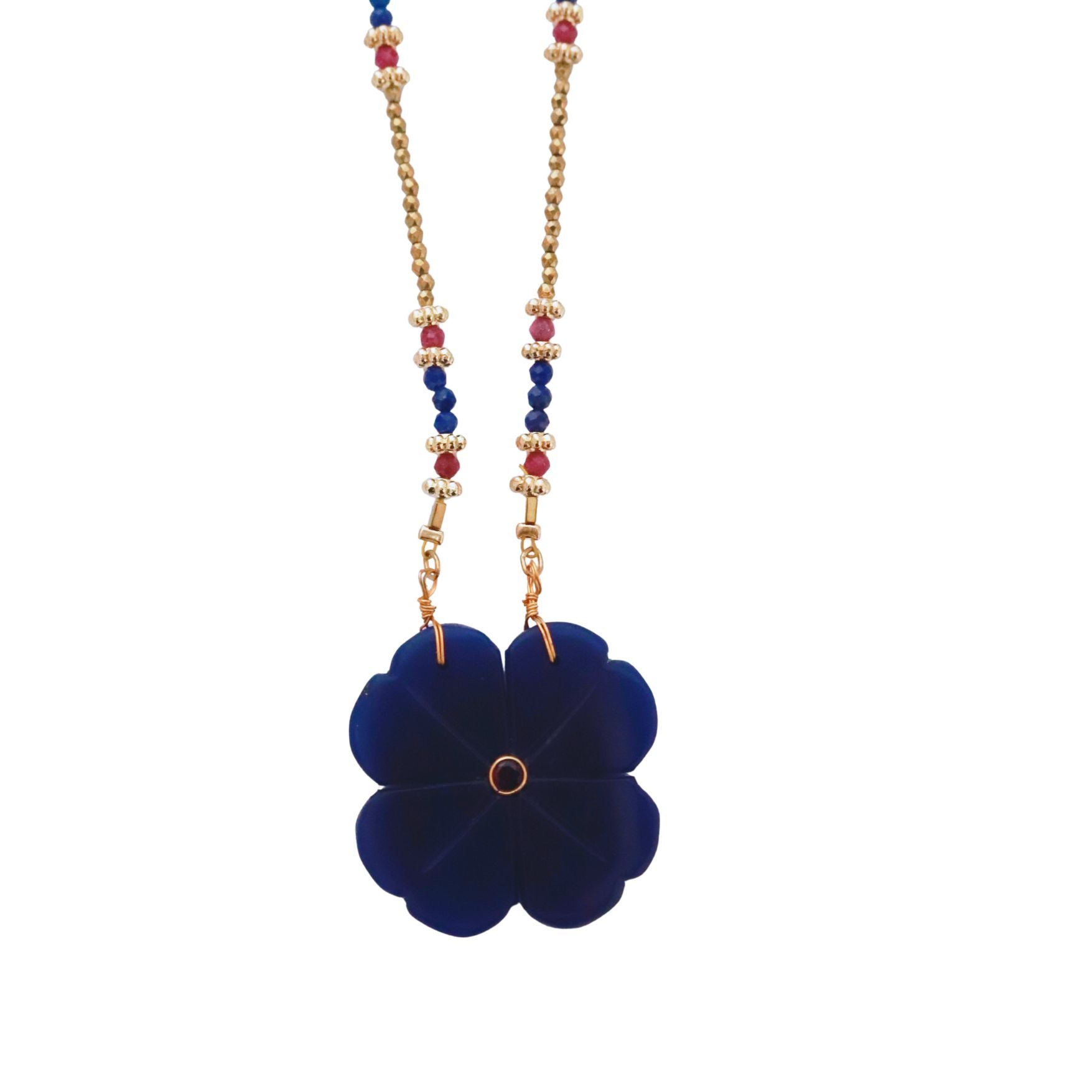 Flower jade bleu,  Sautoir XL