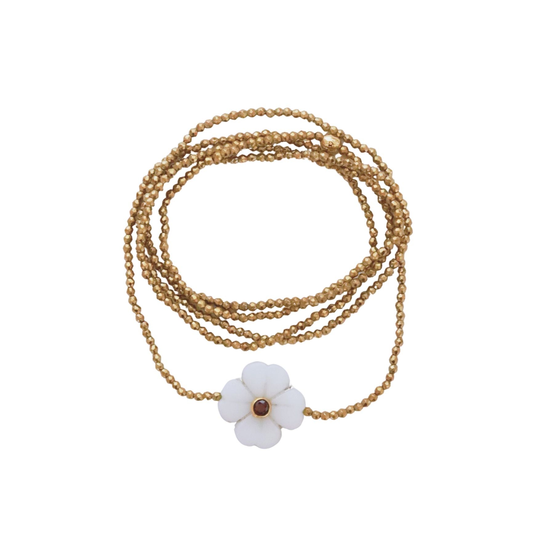 Flower nacre sautoir elastique