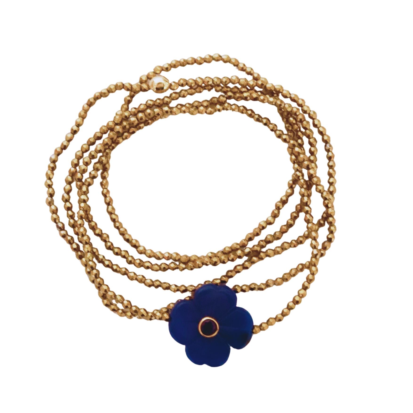 Flower jade bleu, sautoir elastique